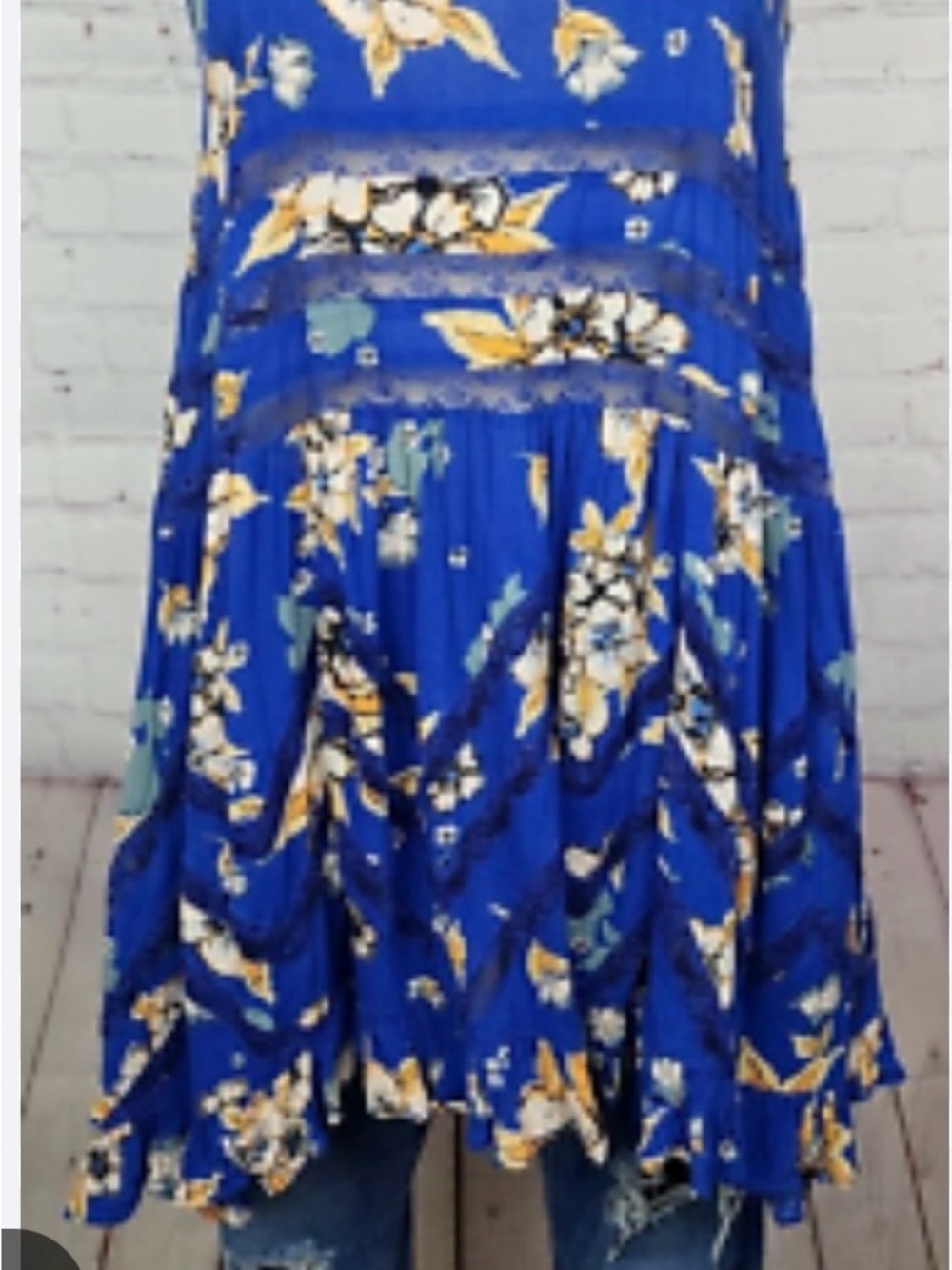 Free people Blue Floral Tiered trapeze dress